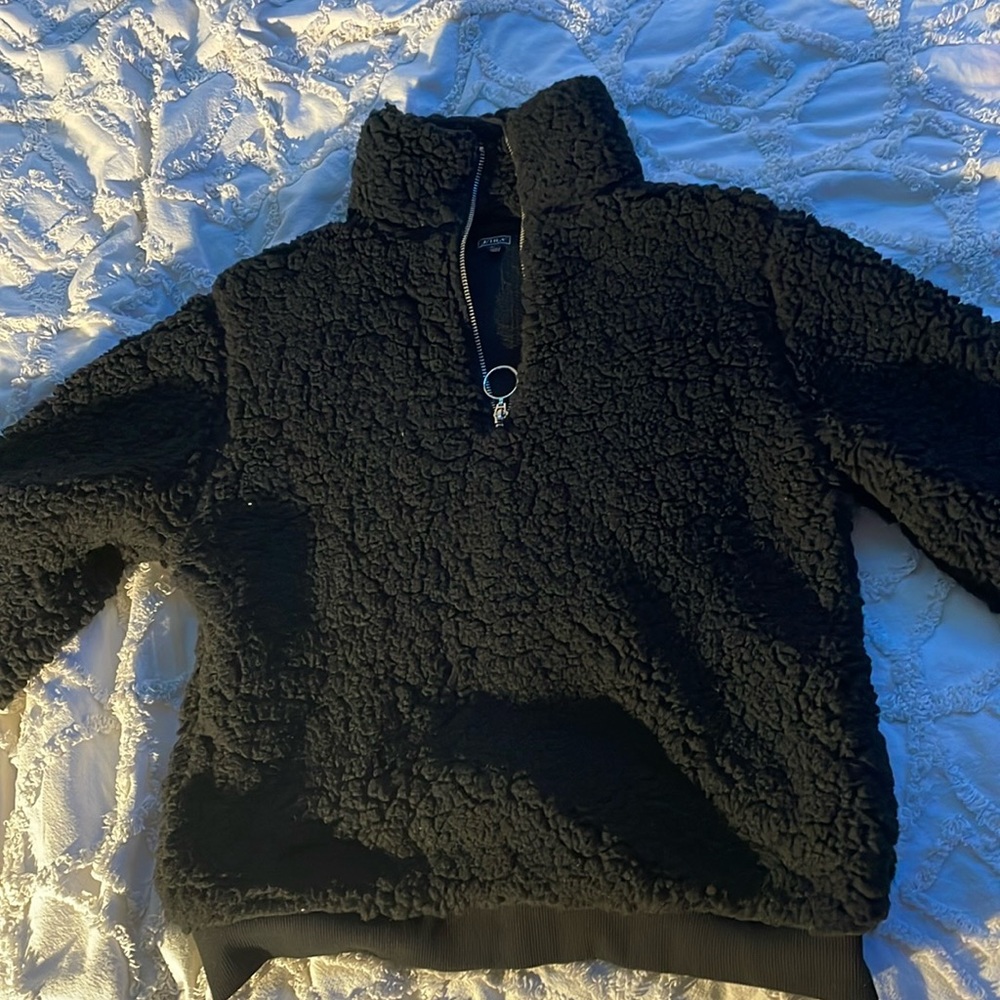 Fuzzy Black Turtleneck sweater with zipper up neck